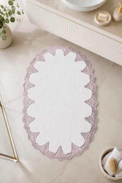 Teksev Powder Embroidered Non-Slip Base Bath Mat Lace-Up Washable Bath Set Akira