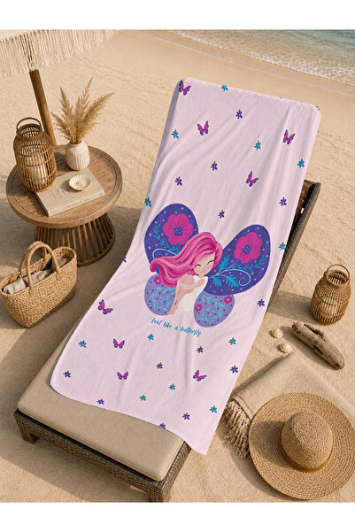 Evmila Fairytale Ballerina Girl Blue Floral Wreath Patterned 70X150 Beach Tow...