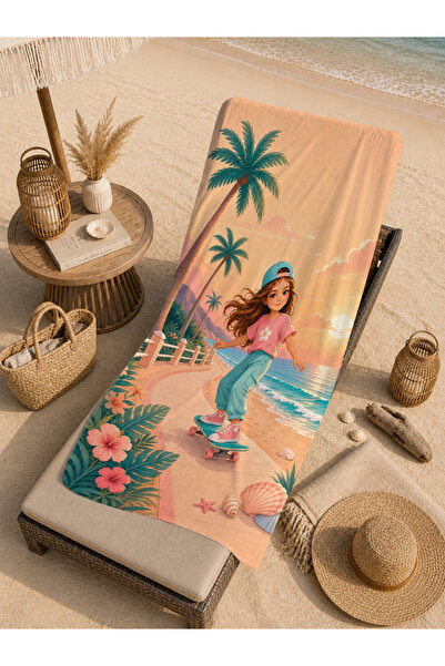 Evmila Pastel Blue Leafy Goose Figured Patterned 70X150 Beach Towel - Digital...