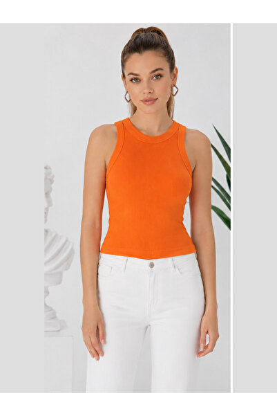 Olse Zargo Model Fitted/Fitted Wide Ribbed Halter Neck Ribbed Stretch Knitted...