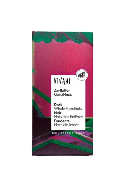 Vivani Ciocolată neagră cu alune de pădure și migdale, bio vegană, 100g
