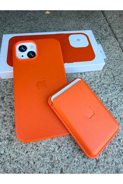 madamcase Compatible with iPhone 13-14 Orange Color Leather Animated Card Hol...