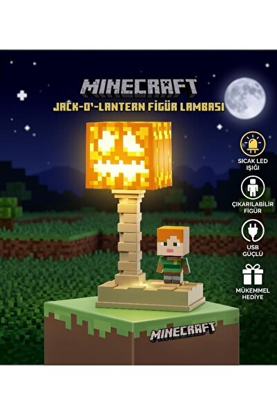 lstri Minecraft LED Gece Lambası Jack-O-Lantern Çocuklar ve Oyuncular İçin Masa Lambası | 5 Aydınlatma Modlu Şarj Edilebilir LED Oyun Gece Minecraft Blok Gece Lambası -LED Lamba Işığı