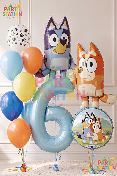 Parti Station Bluey ve Chilli Temalı 6 Yaş Folyo Balon Seti – 11 Parça Bluey ...