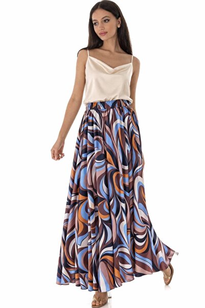 ROH Fusta multicolor din satin cu buzunare FR570