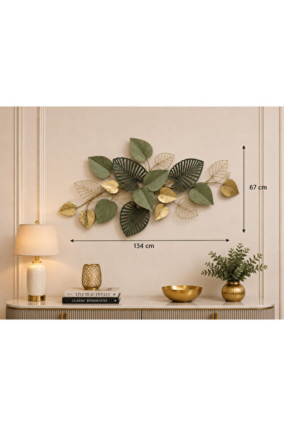 Hinora Home Dekoratif Metal Duvar Panosu Yeşil Gold Yaprak Desenli Büyük Boy ...