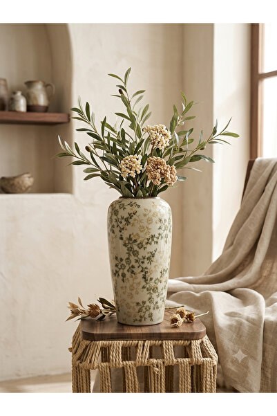Binshihon Home مزهرية سيراميك كلاسيكية بنقوش زهرية ناعمة
