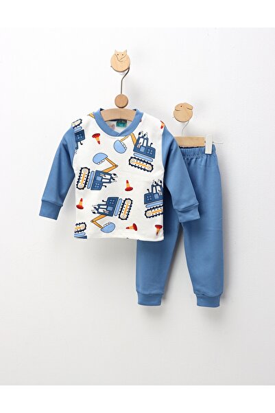 MiniKids Пижама Construction Sit, бяло-синя