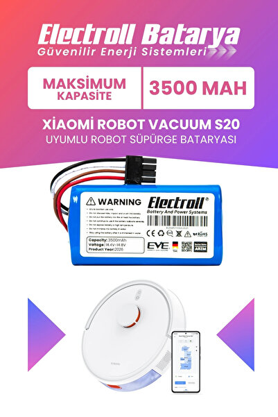 ELECTROLL Xiaomi Mi Robot Vacuum S20 Uyumlu Batarya (MAKSİMUM KAPASİTE) 3500m...
