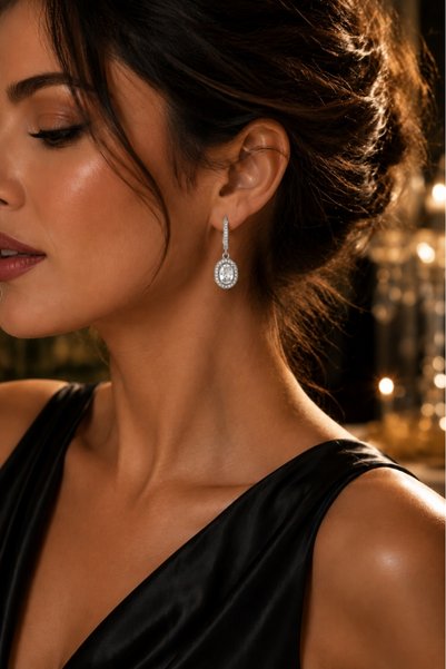 Liacharm Vip Silver Oval Zircon Stone Dangle Earrings |   Elegant and Sparkling Special Design