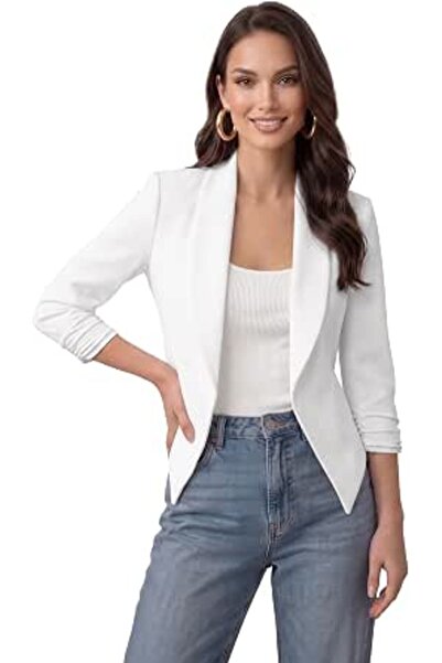 Hybrid & Company Women Double Notch Lapel Sharp Shoulder Pad Office Blazer | ...
