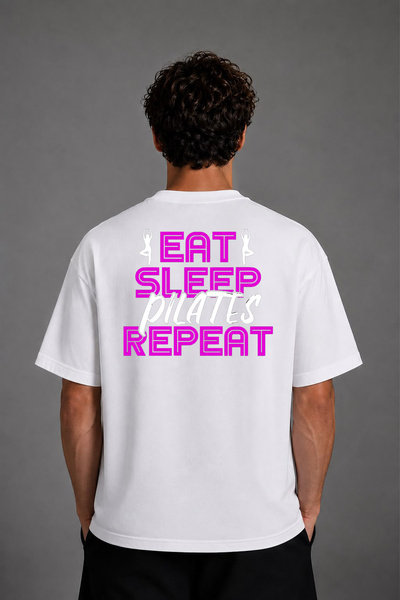 VSRN Μωβ μπλουζάκι με σχέδιο Eat Sleep Pilates, με στάμπα στην πλάτη, λευκό, ...