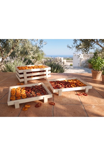 Limon Dekor Doğal Huş Ağacı İstiflenebilir Gıda Kurutma Teli - 2'li Set (52x35 cm) - Ahşap Meyve, Sebze ve Ot Kurutmalık Tepsisi