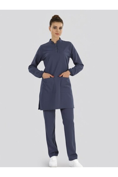 ÇİZGİ MEDİKAL Patriot Blue Tesettür Hakim Collar Doctor Nurse Medical Scrubs ...