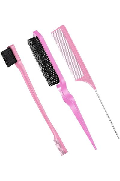 Geiserailie 3 Pcs Slick Back Hair Brush Set Bristle Brush Edge Control Teasin...