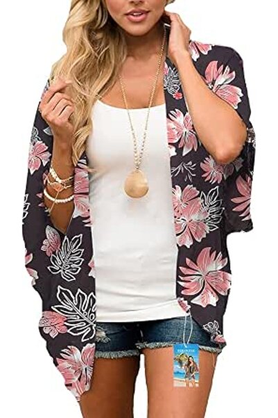 GENERAL Womens Cover Ups Chiffon Floral Print Kimono Loose Shawl Cardigan Boh...