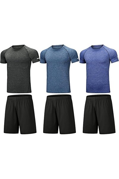 GENERAL BUYJYA Men's Workout Clothes Athletic Shorts Shirt Set 3 Pack for Bas...