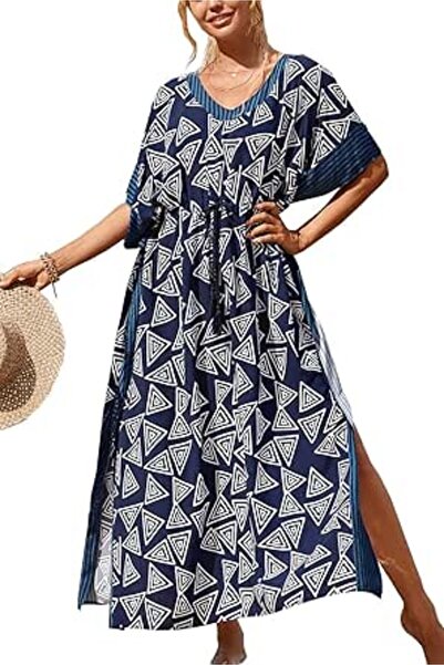 YouKD Maxi Dress V-neck Kaftan Boho Beach Bikini Cover Up Robe Plus Size Loun...