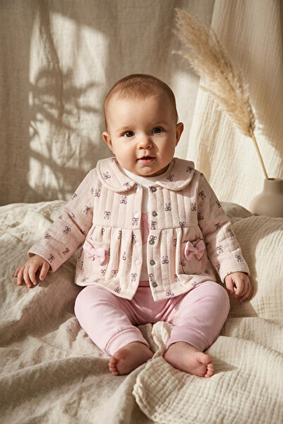 Babydonat Bella Bow Kız Bebek 3'lü Takım - Kapitone Ceket, Body Ve Pantolon S...