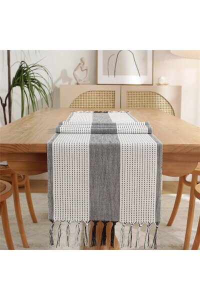Generic Brand Table runner, bohemian style, cream, country style, tassel, was...