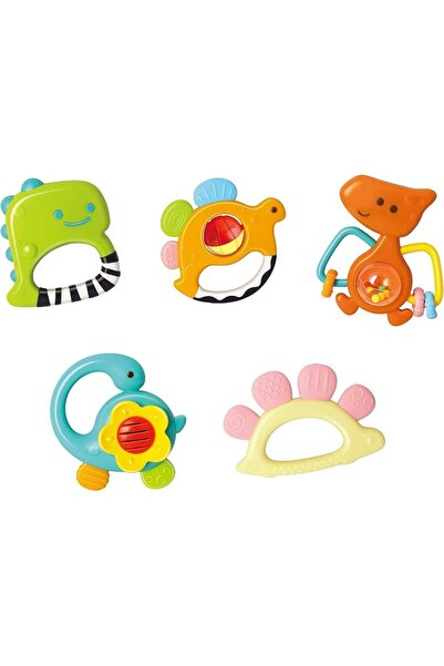 Hola 5-stages Dinosaur Rattles Teether 5pc Gift Set, Teething Relief, Fine Mo...