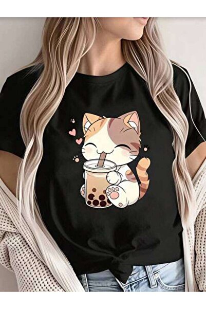 23ERVA Summer Outfit Women, Drinking Bubble Tea Funny Vintage T-Shirt, Loose ...
