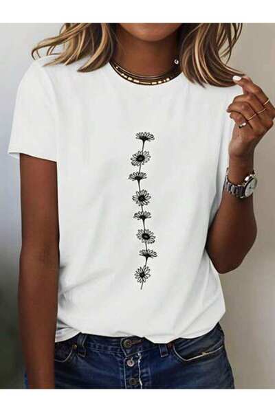 23ERVA Summer Outfit Women, Daisy Pattern Funny Vintage T-Shirt, Loose And Br...