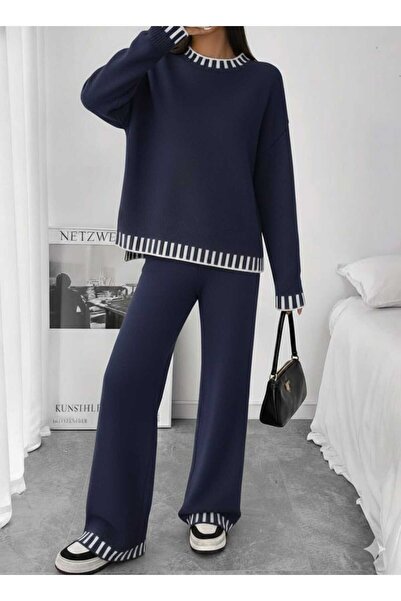 KAREN TEKSTİL Slit Sweater Pants Top-Bottom Set