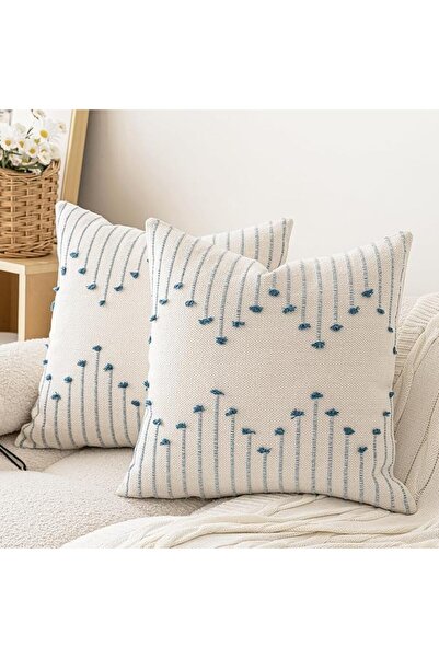 GENERAL LILEPOY Boho Throw Pillow Covers 18x18 Set of 2 Neutral Decorative Te...