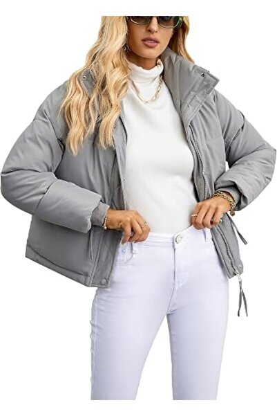 GENERAL GXFGZZRS Womens Winter Cropped Puffer Jacket Long Sleeve Stand Collar...
