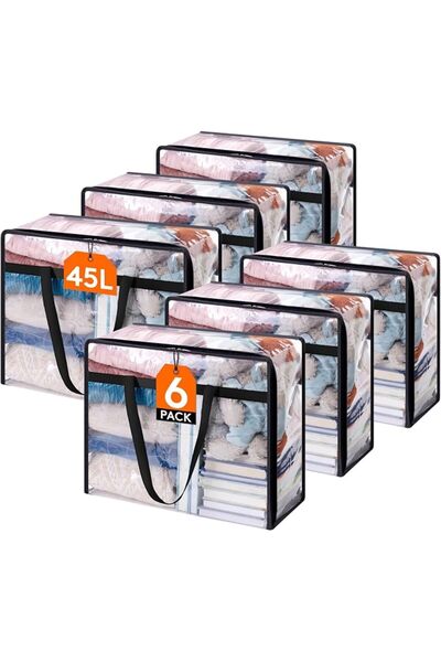 Lifewit 3 Pack Clear Clothes Storage Bags, 40L Plastic Blanket Storage Bag, V...