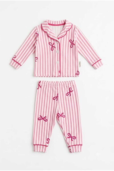 Beniizle Long Sleeve Shirt Collared Girls' Pajama Set