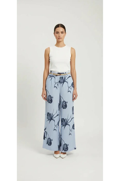 Sierra otantik Floral Patterned Wide Leg Pants with Rope Belt