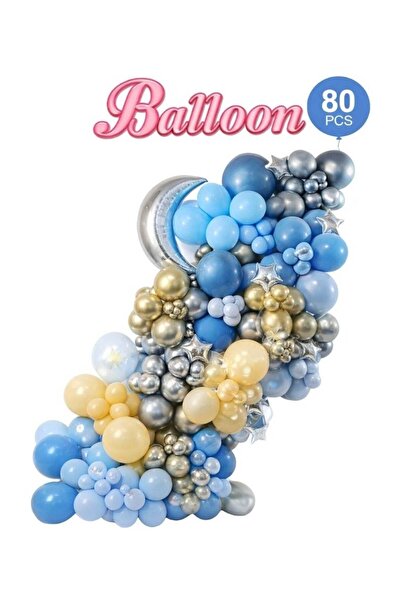 dimi Balloon Garland Kit 80 PCS | Blue Gold Silver Decoration Set with Moon B...