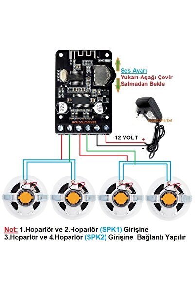 Kalite Tavan Hoparlör Seti Bluetooth Özellikli (4 Tavan Hoparlör) Anfi Kullanmadan Ev-Işyerini Seslendirin