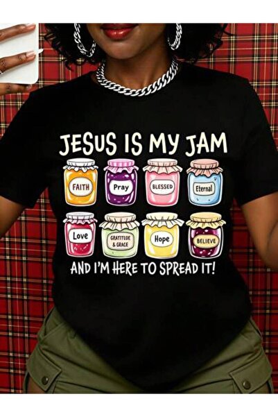 4Car Jesus Is My Jam, Women's Faith Hope Jar Design, Pure Cotton T-Shirt, Cas...
