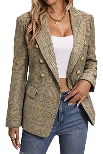 Minar Mina Self 2026 Spring Women's Tweed Plaid Blazer Jacket - Fully Lined F...