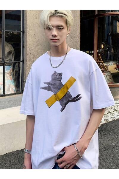 DEEFWEAR Mi̇ngalondon British Shorthair Cute Cat Printed Oversize T-Shirt