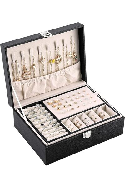 TRASSLE Jewelry Box Organizer, 2 Layer Jewelry Box, With Removable Compartmen...