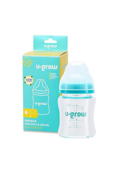 U-Grow Γυάλινο μπιμπερό 120 ml με 2 επιπλέον θηλές