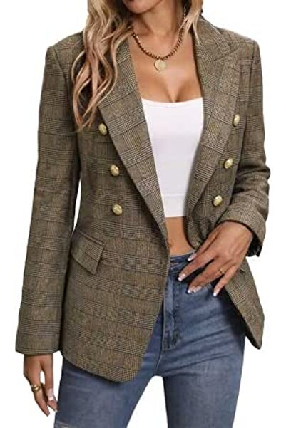 Minar Mina Self 2026 Spring Women's Tweed Plaid Blazer Jacket - Fully Lined F...