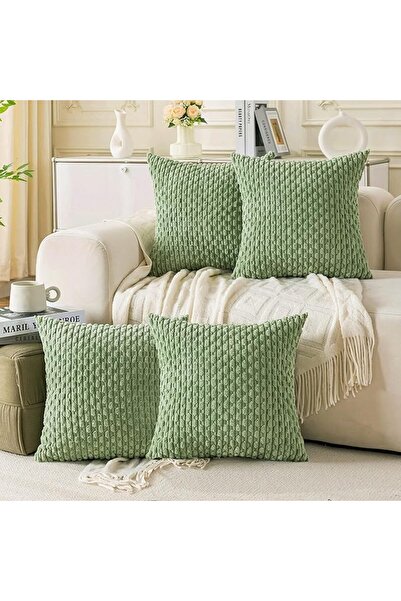 Cozoomy Set of 4 Grey Decorative Throw Pillow Covers 18x18 Inch Corduroy Pill...