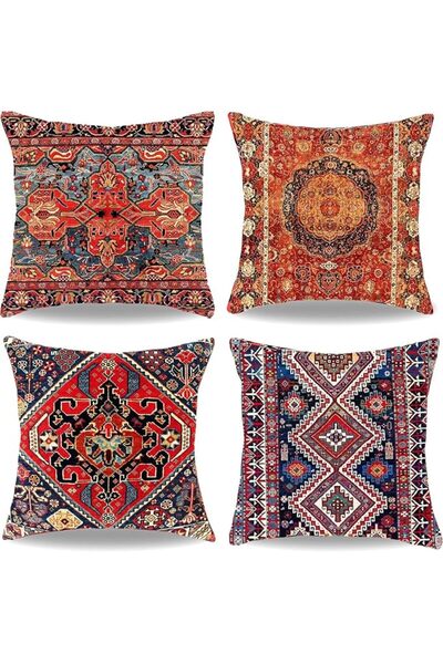 GENERAL Boho Square Cushion Covers 45×45cm for Sofa,Linen,Set of 4 | Hidden Z...