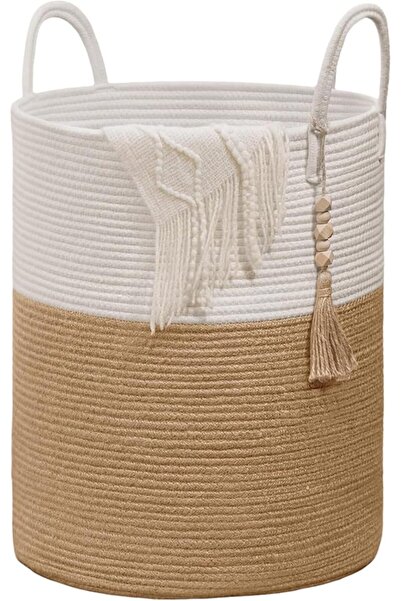 Emeralune Extra Large Decorative Woven Cotton Rope Basket, Nursery Blanket Ba...