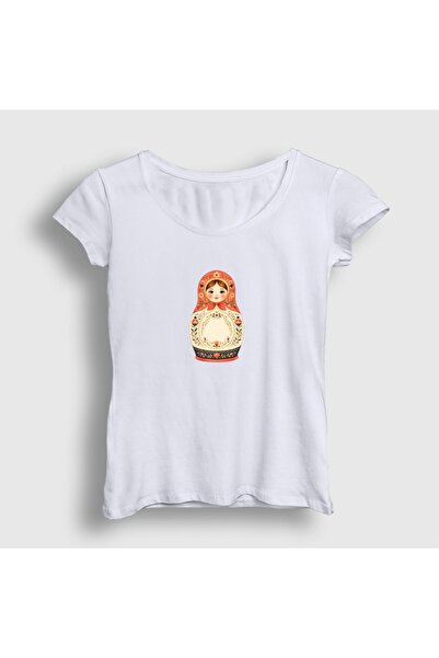 Presmono Women's White Vintage Matryoshka Doll T-Shirt 620752Tt