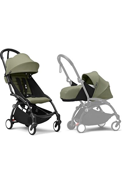 Stokke عربة أطفال YOYO3 مع حزمة للمواليد الجدد - تشمل إطارًا أسود، وحزمة ألوا...