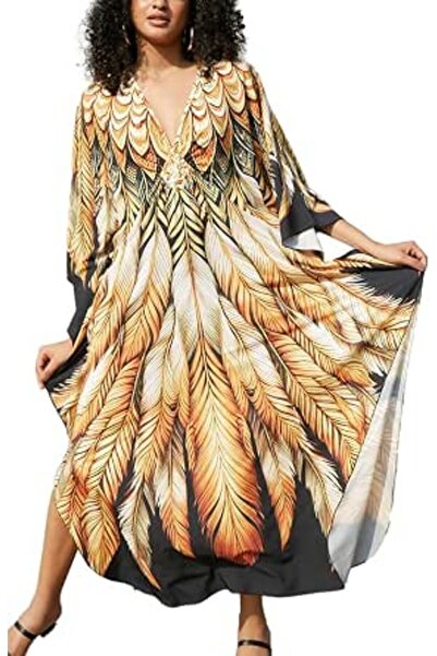 YouKD Women's Pirnt Floral Long Kaftan Maxi Dress Pluse Size Bikini Beach Cov...