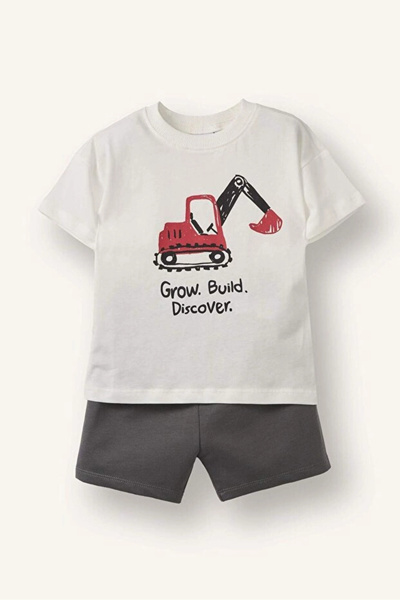 DeFacto Car Printed T-Shirt Shorts 2-Piece Set Baby Boy