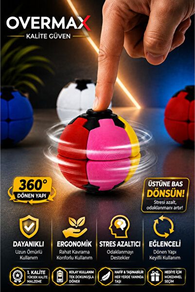 OVERMAX 360° Dönen Stres Topu – Bas Döndür Spinner Ball, Eğlenceli Masaüstü S...