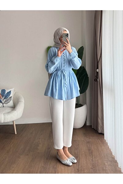 MOONSC Women's Trendy Waist-Tie Detailed Shirt